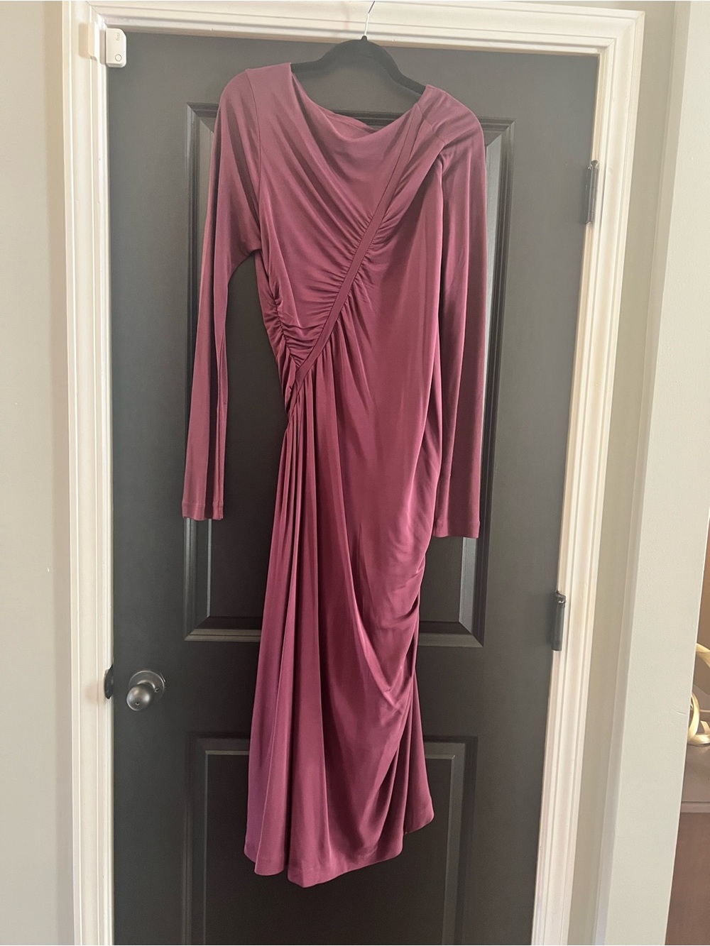 BOSS Hugo Boss Burgundy Ruched Draped Long Sleeve Midi Dress XL